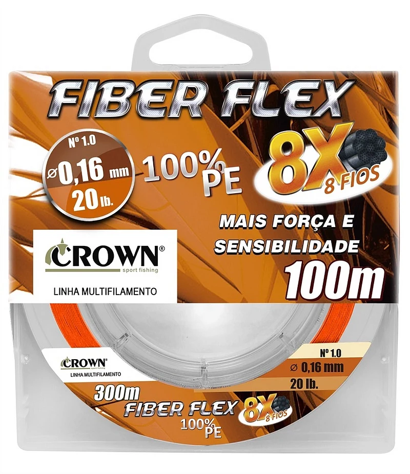 Linha multifilamento Crown Fiber Flex 100% PE 8X 100m Laranja